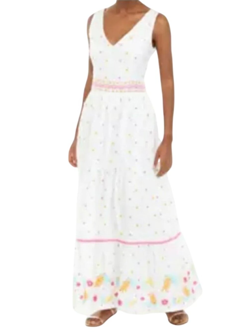 Crown & ivy White Sleeveless Maxi Dress with Colorful Embroidery - Size: 10 - Picture 5 of 13